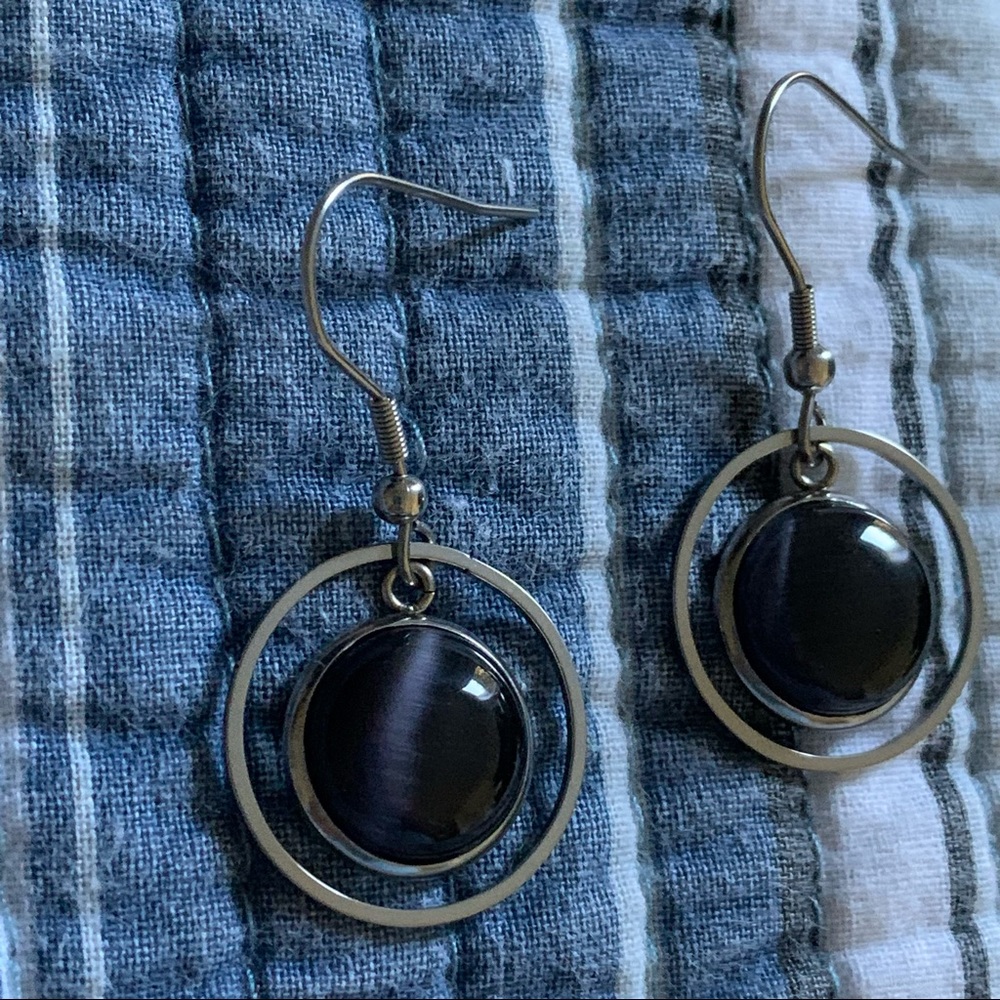 Black Cats Eye Earrings, Handmade, NWT